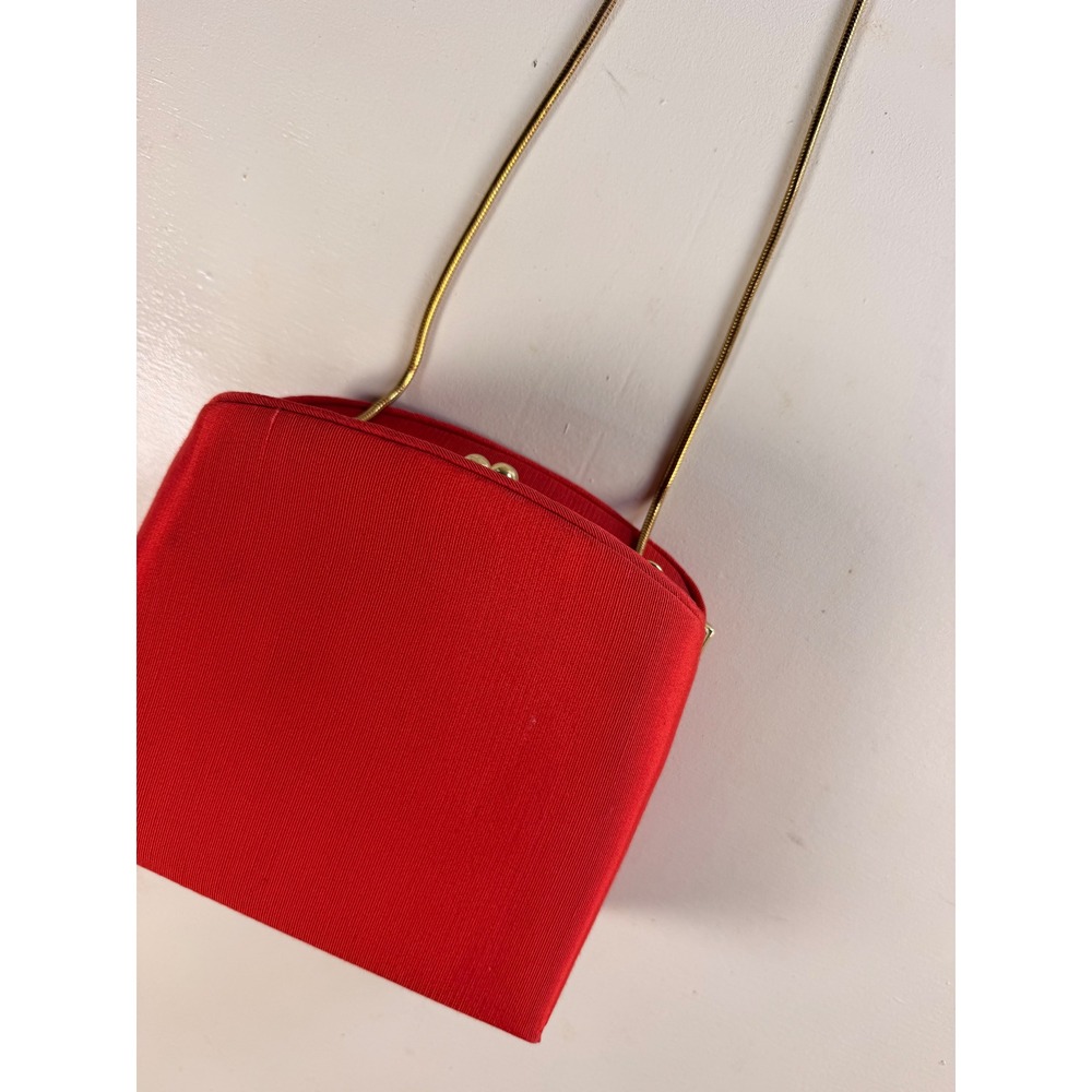 Vanessa Evening Bag Women Small Red Excellent Ribbed Gold Chain Kiss Lock